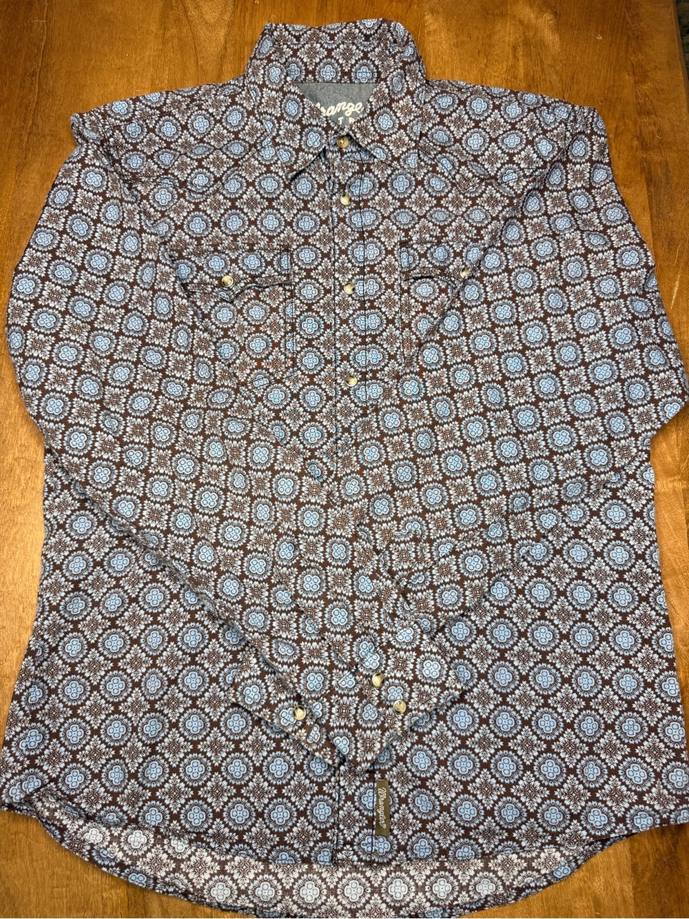 Wrangler Retro Youth Brown & Light Blue Printed Button-Down Shirt